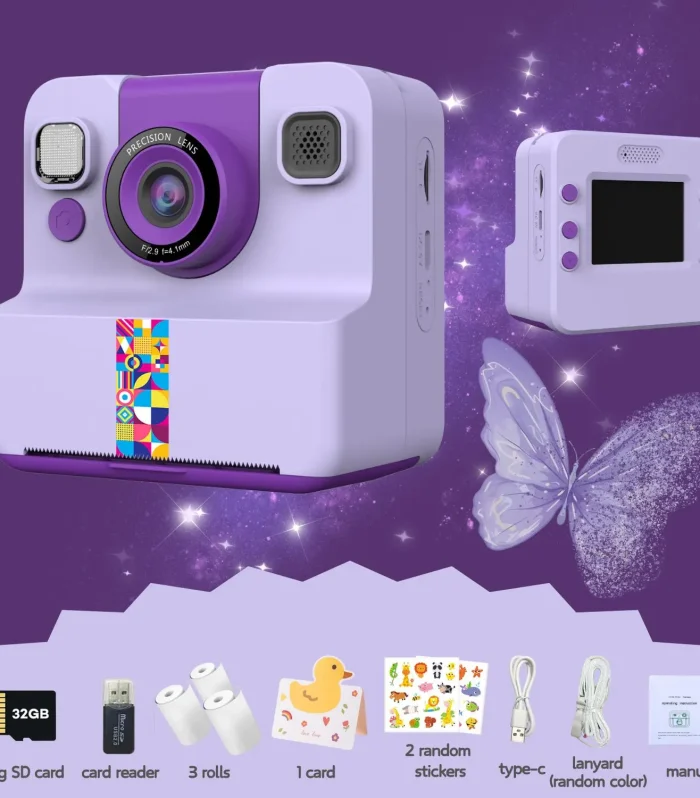 Classic Cute Little Kids Instant Print Camera Painting Photos 1080P HD Dual Camera Thermal Print 32GB Memory Card