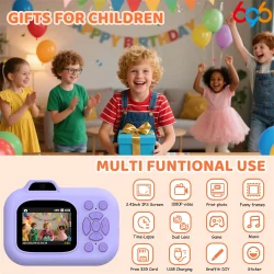 Instant Print Camera For Kids Mini Digital Video Camera 1080P Dual Lens Photo Printing Thermal Paper Camera Boys Girls Gifts New